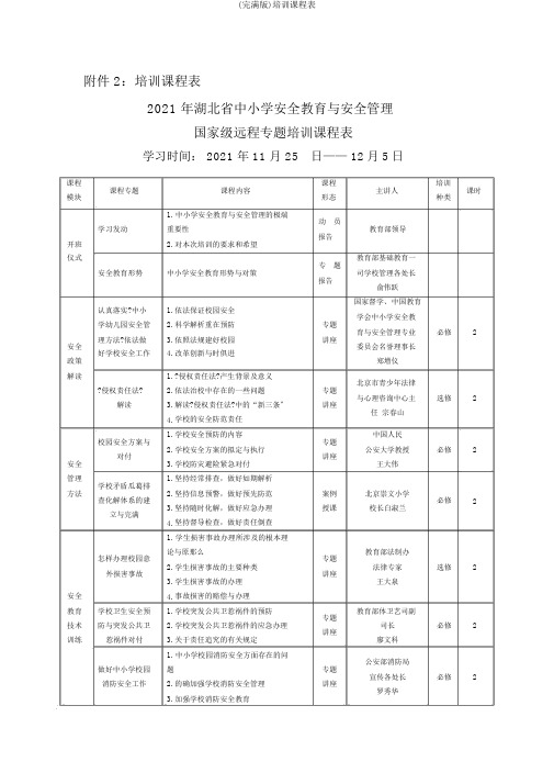 (完整版)培训课程表