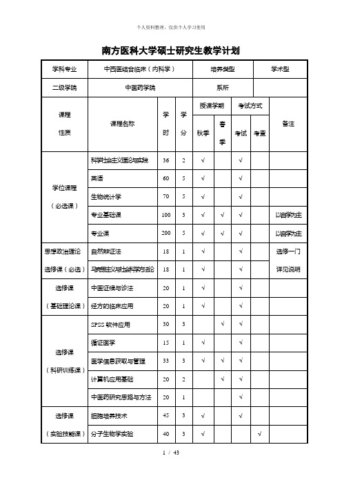 南方医科大学硕士研究生教学计划