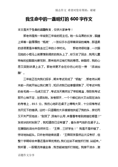 我生命中的一盏明灯的600字作文