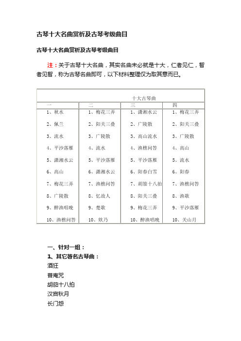 古琴十大名曲赏析及古琴考级曲目