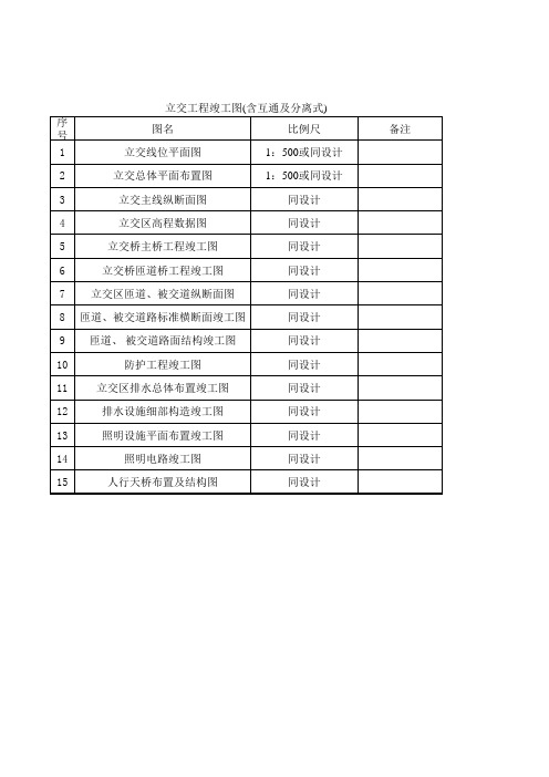 立交工程竣工图 含互通及分离式 表格 XLS格式 