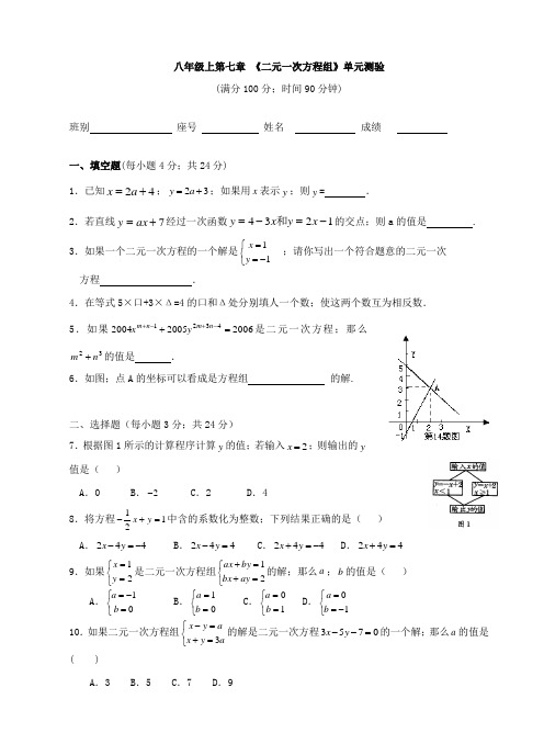 八年级数学八年级数学第七章二元一次方程组同步测试