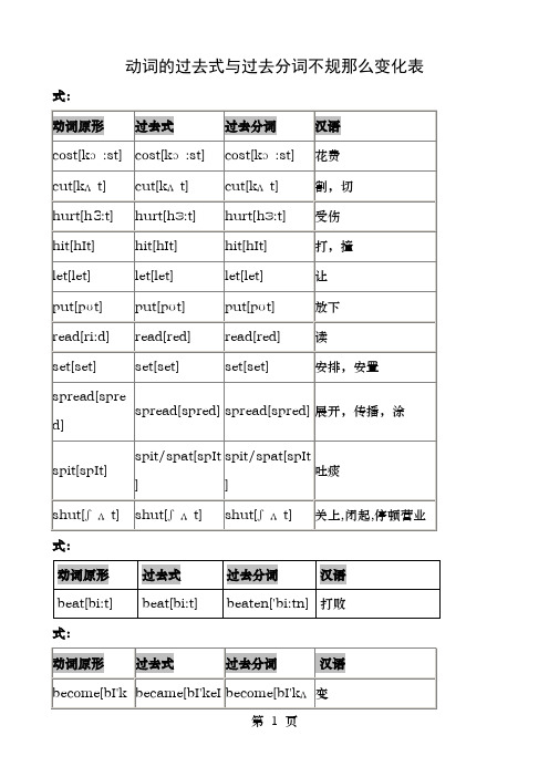 高考英语动词的过去式和过去分词不规则变化表