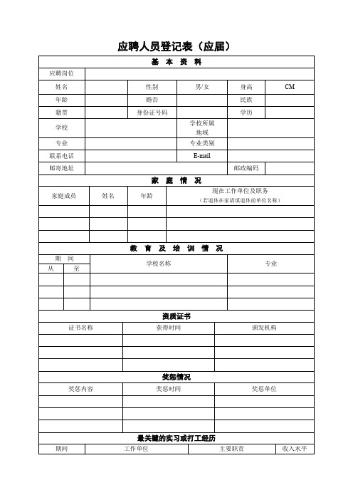 应聘人员登记表(应届)