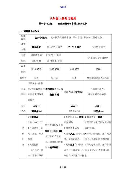 八年级历史上册 复习资料 川教版