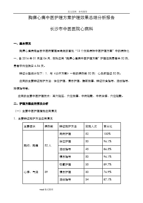 胸痹心痛中医护理方案护理效果总结分析报告书(1)