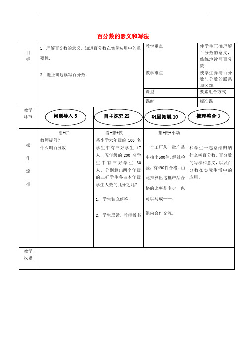 人教版六年级数学上册：5.1《百分数的意义和写法》教案【2】