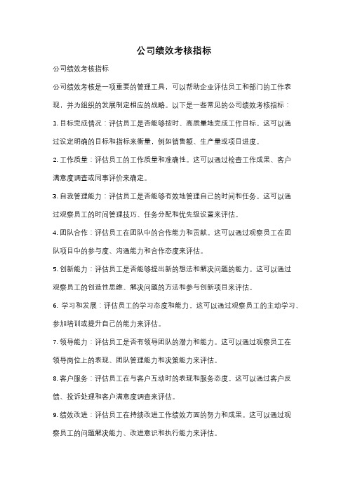 公司绩效考核指标