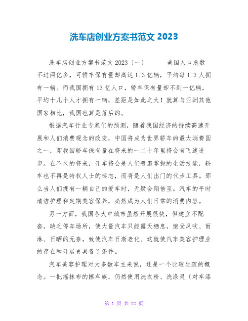 洗车店创业计划书范文2023