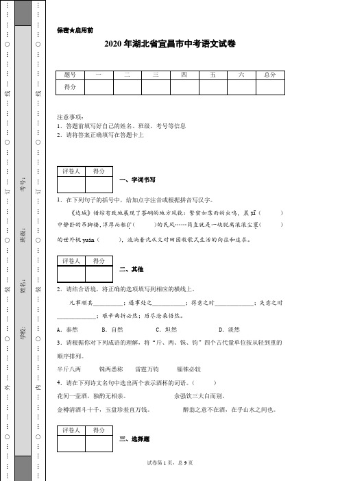 2020年湖北省宜昌市中考语文试卷(含详细解析)