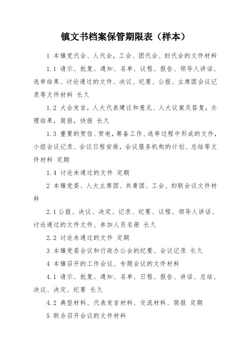 镇文书档案保管期限表(样本) .doc