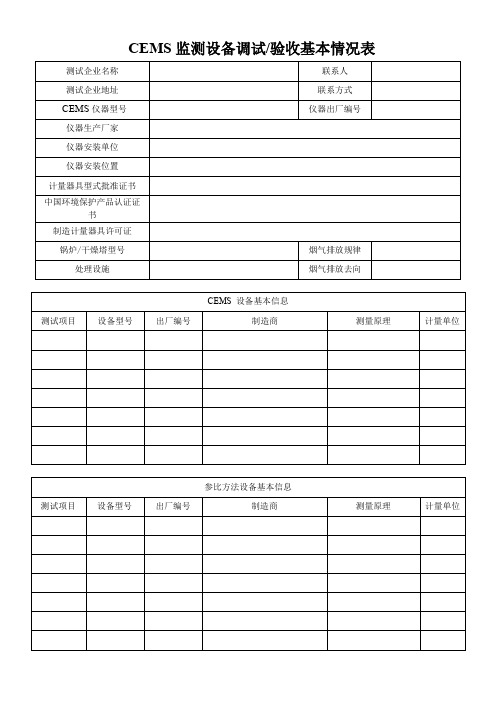 CEMS监测设备调试验收基本情况表