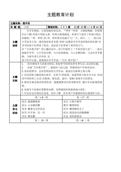 小班主题教育计划：天冷,我不怕