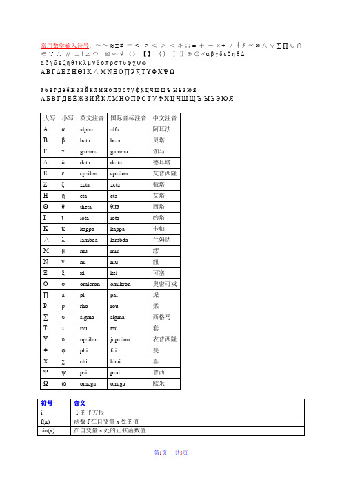 常用数学符号大全