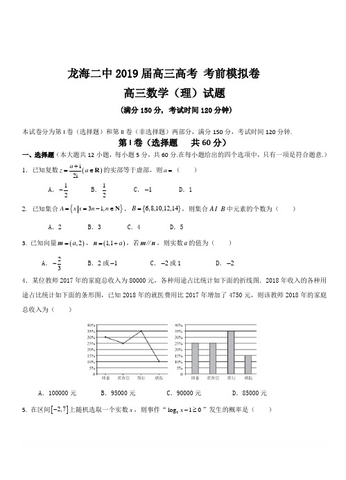 福建省龙海市第二中学2019届高三年高考考前模拟考试数学(理)试题(解析版)