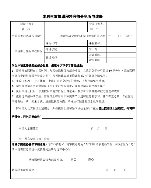 浙江工业大学部分听课﹑免听课申请表