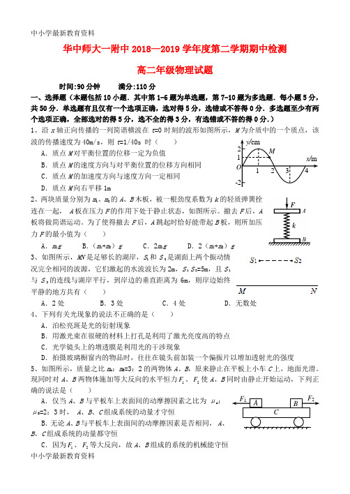 湖北省武汉市华中师范大学第一附属中学2018-2019学年高二物理下学期期中试题