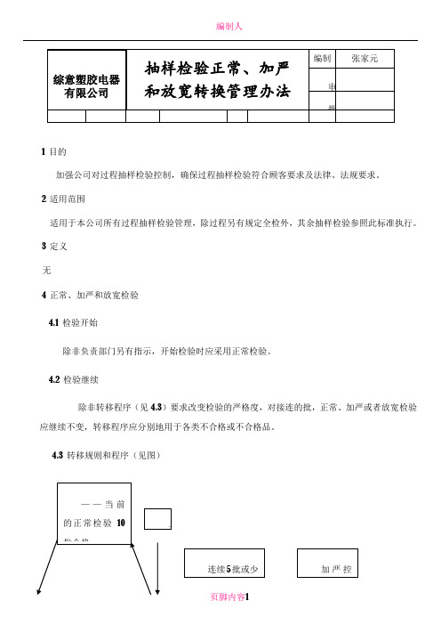 抽样检验正常、加严和放宽转换管理办法