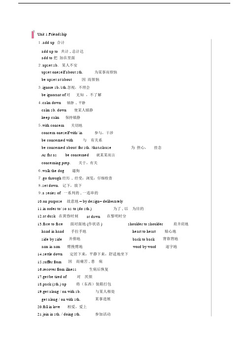 word版,高一人教版英语1重点短语及句型.docx