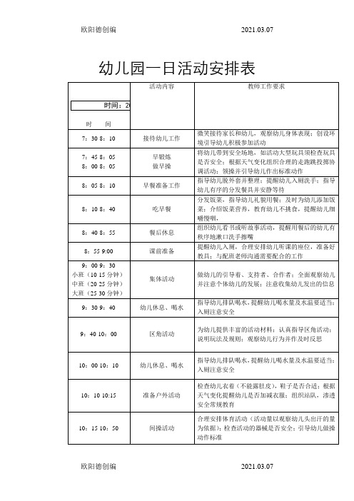 幼儿园教学活动、一日活动安排表(样表)之欧阳德创编