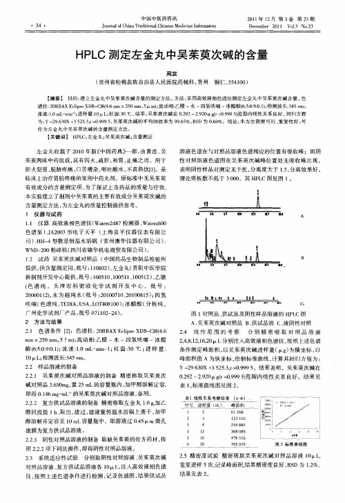 HPLC测定左金丸中吴茱萸次碱的含量
