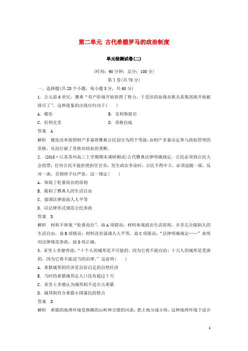 高中历史第二单元古代希腊罗马的政治制度单元检测试卷新人教版必修1