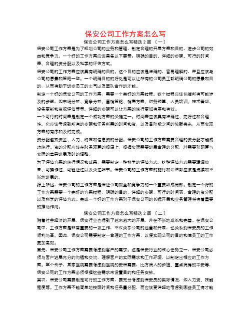 保安公司工作计划怎么写2篇