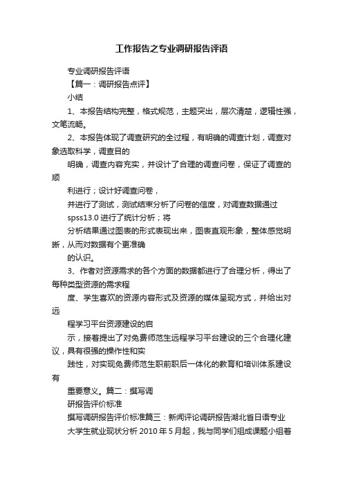 工作报告之专业调研报告评语