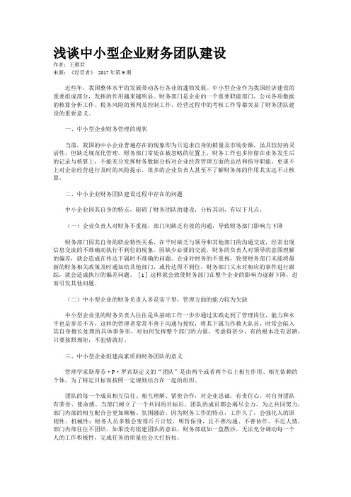 浅谈中小型企业财务团队建设