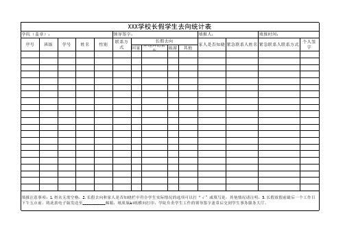 学校长假学生去向统计表