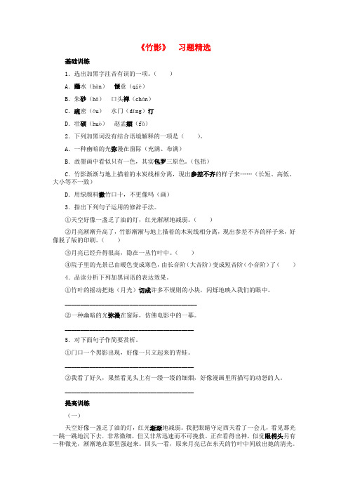 河北省西八里中学七年级语文下册 《竹影》习题精选 人教新课标版