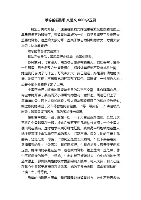 难忘的背影作文范文600字五篇