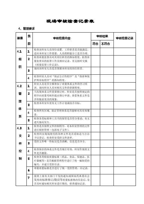  业务管理科现场审核检查记录表