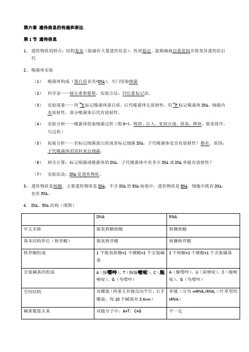 生物遗传信息的传递和表达期中考试复习