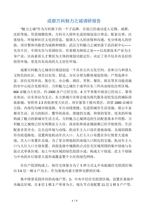 成都万科魅力之城调研报告