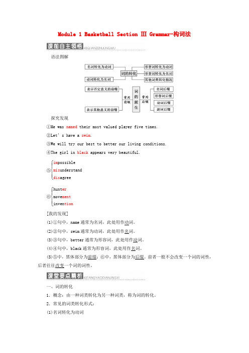 2017-2018学年高中英语Module1BasketballSectionⅢGrammar-构词法教学案外研版选修7