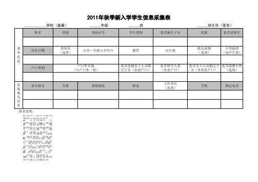 2011年秋季新入学学生信息采集表