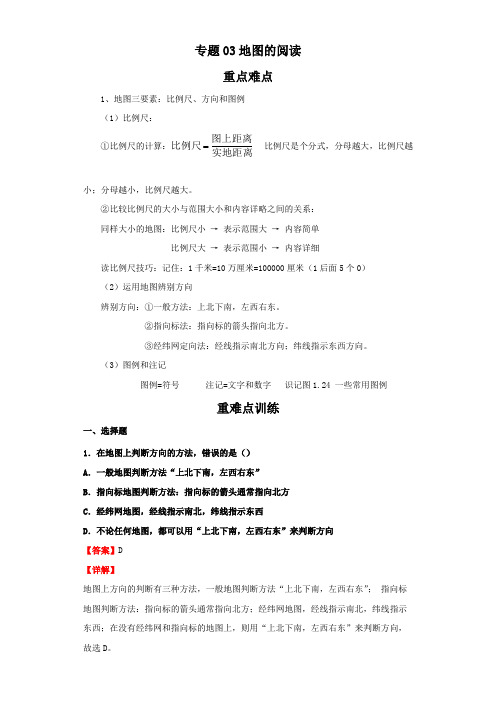 2021-2022学年地理七年级上册知识点精讲精练(人教版)专题03地图的阅读(解析版)