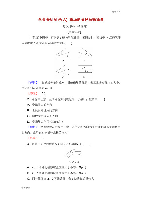 高中物理第章磁及其应用学业分层测评磁场的描述与磁通量鲁科版选修.doc