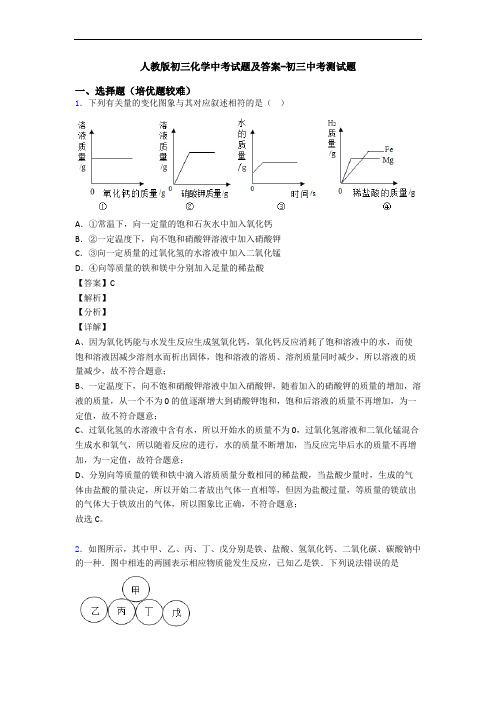 人教版初三化学中考试题及答案-初三中考测试题