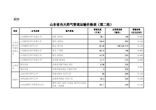 山东内天然气管道运输价格表第二批