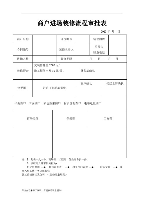 商户进场装修流程审批表