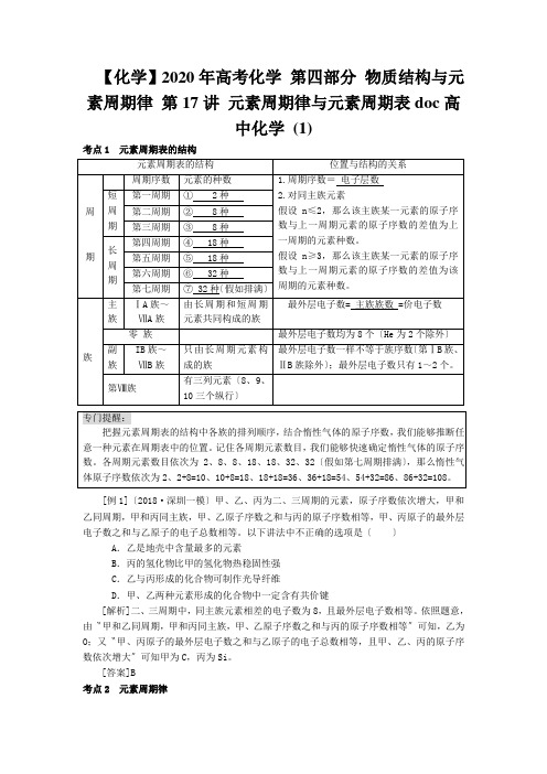 【化学】2020年高考化学 第四部分 物质结构与元素周期律 第17讲 元素周期律与元素周期表doc高中化学 (1)