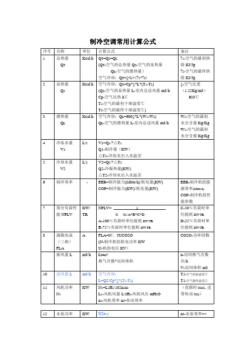 制冷空调常用计算公式含工程计算