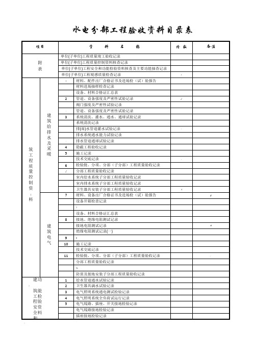 水电验收资料归档目录表