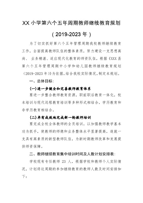 最新学校继续教育规划(2019-2023年)