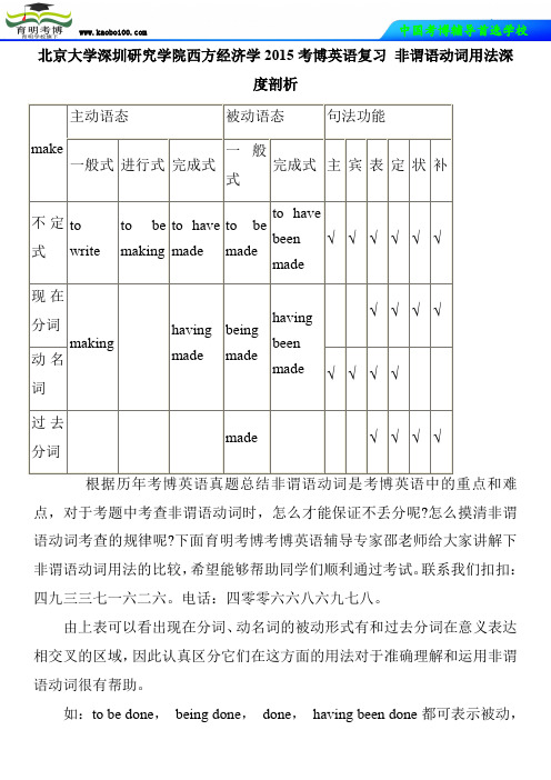 北京大学深圳研究学院西方经济学2015考博英语复习 非谓语动词用法深度剖析