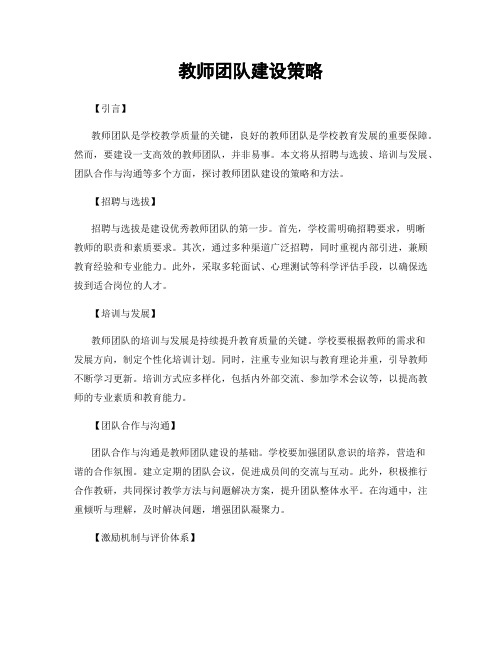 教师团队建设策略