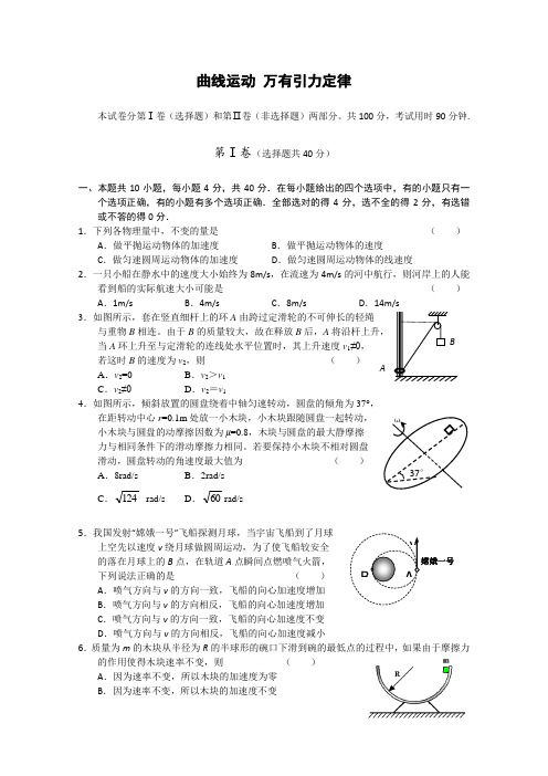 物理：高三一轮复习《曲线运动 万有引力定律》专题测试