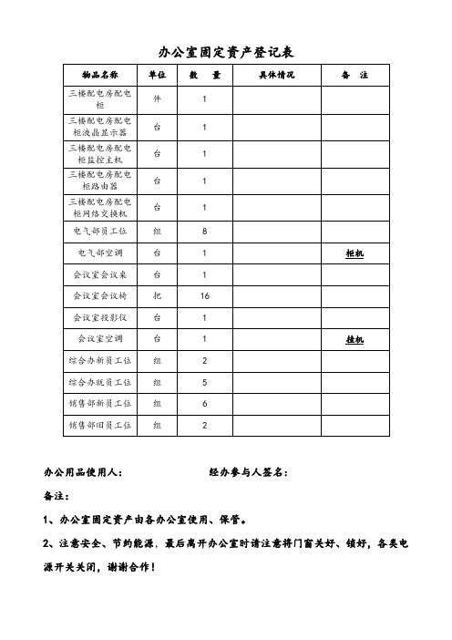 办公室固定资产登记表